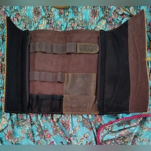 Barney Fine Leather Travel Organizer Roll - Waxed Rustic Brown Dopp Kit